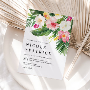 Watercolor Tropical Flowers QR Code Wedding Invitation Postcard