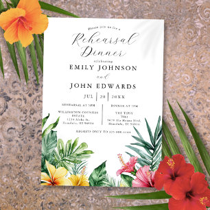 Watercolor Tropical Flowers Rehearsal Dinner Invitation