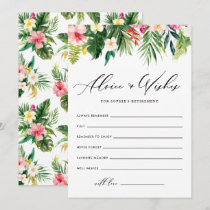 Watercolor Tropical Flowers Retirement Party Advice Card