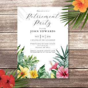 Watercolor Tropical Flowers Retirement Party Invitation