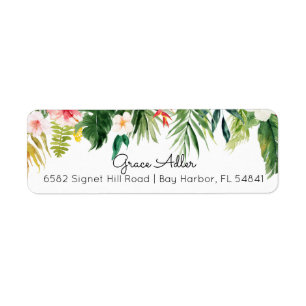 Watercolor Tropical Flowers Return Address Label