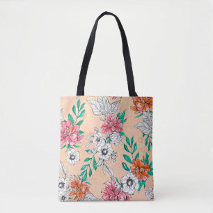 Watercolor tropical flowers, seamless, romantic pa tote bag