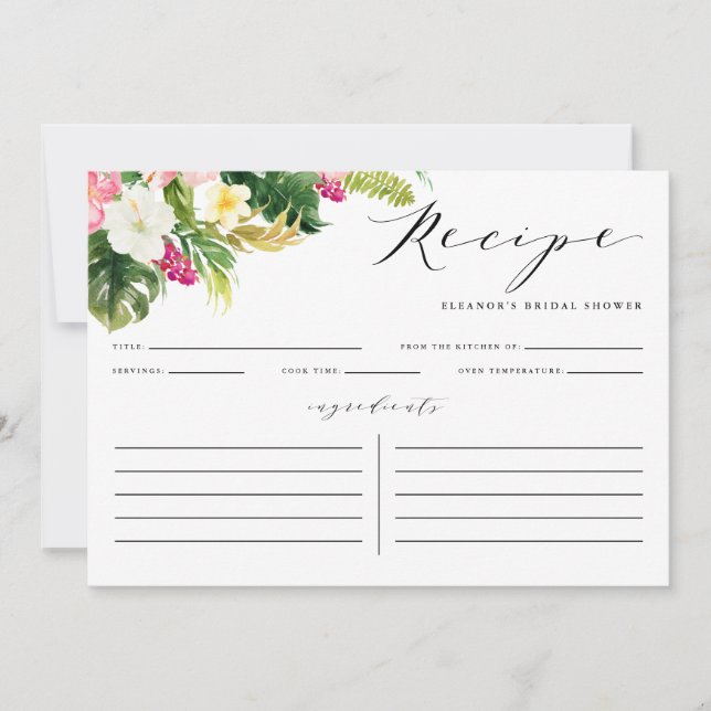 Watercolor Tropical Flowers Shower Recipe Card (Front)