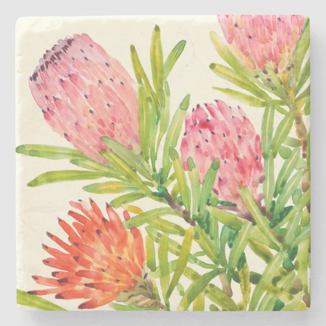 Watercolor Tropical Flowers Stone Coaster (Front)