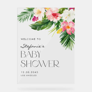 Watercolor Tropical Flowers Summer Baby Shower Acrylic Sign