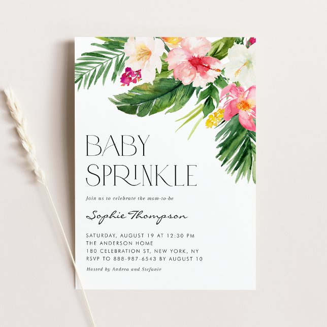 Watercolor Tropical Flowers Summer Baby Sprinkle Invitation (Creator Uploaded)