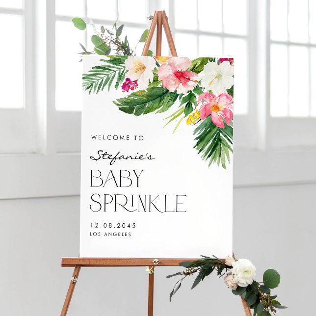 Watercolor Tropical Flowers Summer Baby Sprinkle Poster (Creator Uploaded)