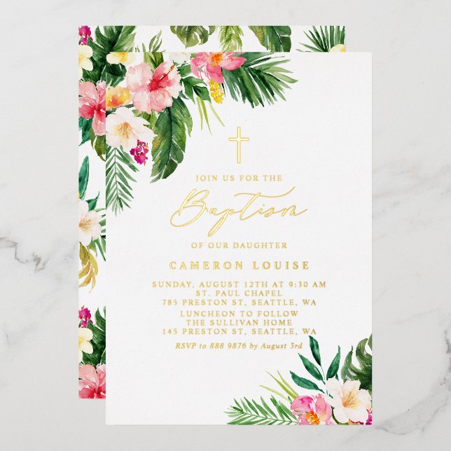Watercolor Tropical Flowers Summer Baptism (Front/Back)