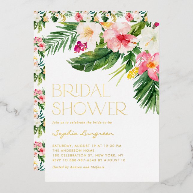 Watercolor Tropical Flowers Summer Bridal Shower (Front/Back)