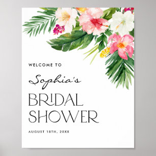 Watercolor Tropical Flowers Summer Bridal Shower Poster
