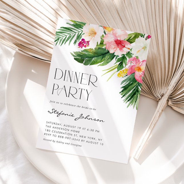 Watercolor Tropical Flowers Summer Dinner Party Invitation (Creator Uploaded)