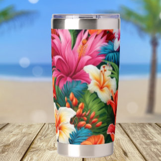 Watercolor tropical flowers summer  insulated tumbler