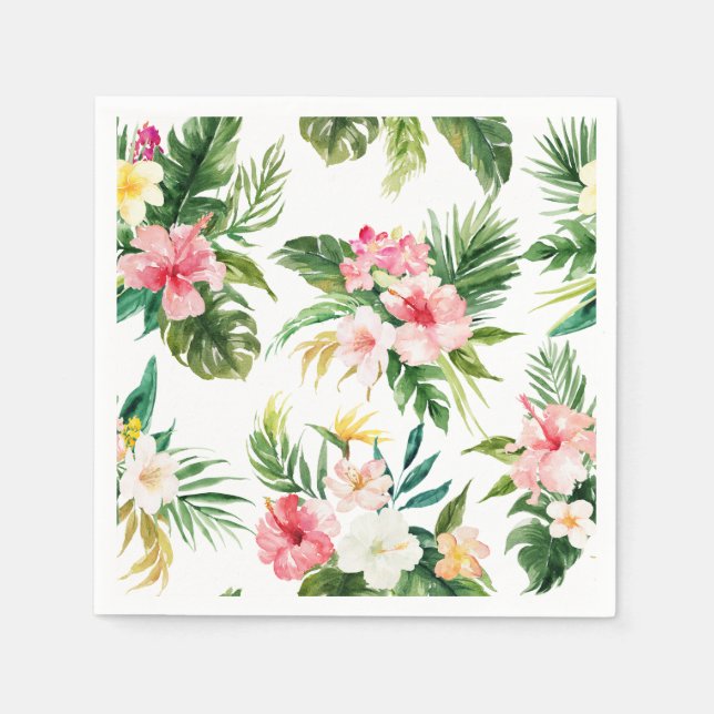 Watercolor Tropical Flowers Summer Napkin (Front)
