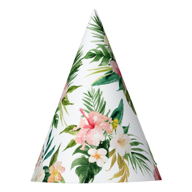 Watercolor Tropical Flowers Summer Party Hats (Front)