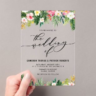 Watercolor Tropical Flowers Summer Wedding Acrylic Invitations
