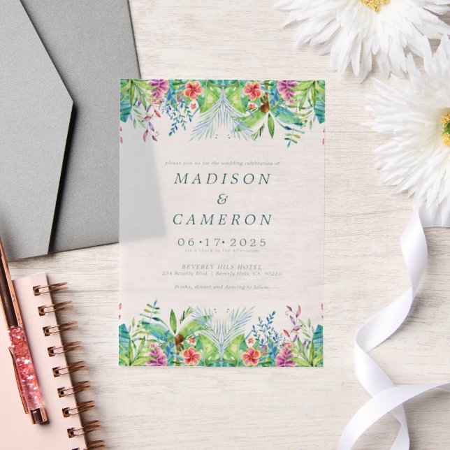 Watercolor Tropical Flowers Wedding Invitation (Wedding)