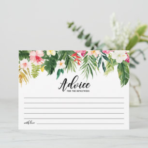 Watercolor Tropical Flowers Wedding Newlyweds Advice Card