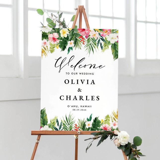 Watercolor Tropical Flowers Wedding Welcome Sign (Creator Uploaded)