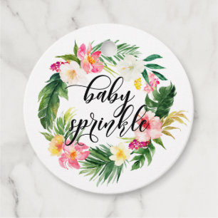 Watercolor Tropical Flowers Wreath Baby Sprinkle Favour Tags