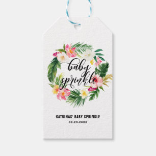 Watercolor Tropical Flowers Wreath Baby Sprinkle Gift Tags