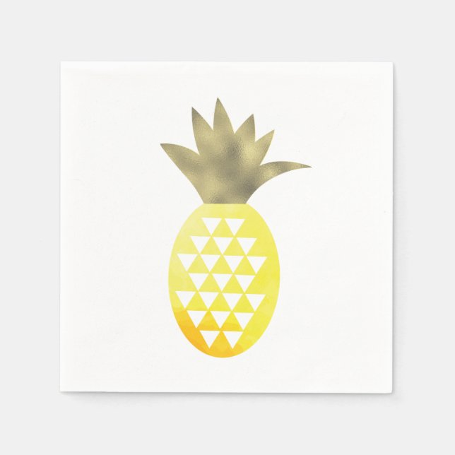 Watercolor Tropical Foil Gold Pineapple Napkin (Front)