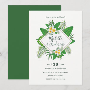 Watercolor tropical foliage Beach Wedding invite
