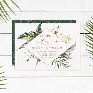 Watercolor Tropical Foliage Gold Couples Shower Invitation