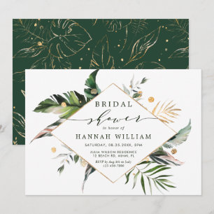 Watercolor Tropical Foliage Green Bridal Shower Invitation