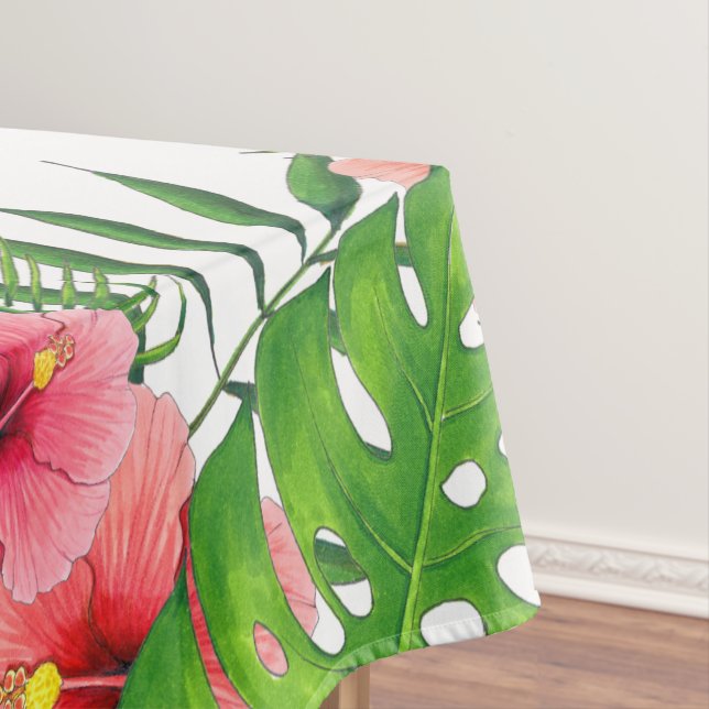 Watercolor Tropical Foliage Hawaiian Luau Party Tablecloth (In Situ)