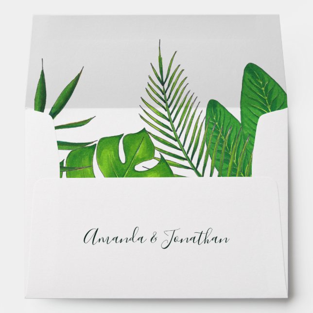 Watercolor tropical foliage Wedding personalised Envelope (Back (Bottom))