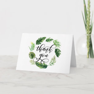 Watercolor Tropical Foliage Wreath Thank You Card