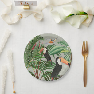 Watercolor Tropical Forest & Colourful Birds Paper Plate