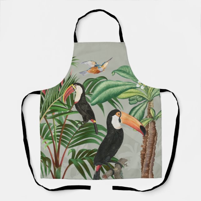 Watercolor Tropical Forest & Toucan Birds Apron (Front)