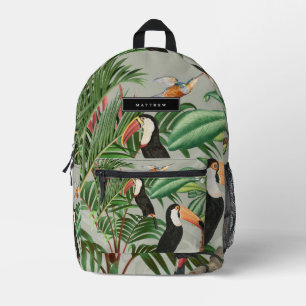 Watercolor Tropical Forest & Toucan Birds Custom Printed Backpack