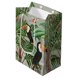 Watercolor Tropical Forest & Toucan Birds Medium Gift Bag