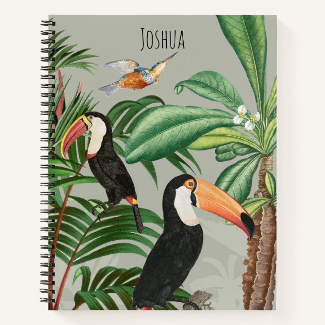 Watercolor Tropical Forest & Toucan Birds Notebook (Front)