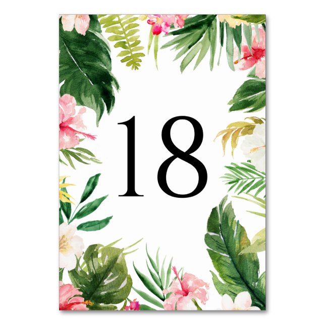 Watercolor Tropical Frame Summer Wedding Table Number (Front)
