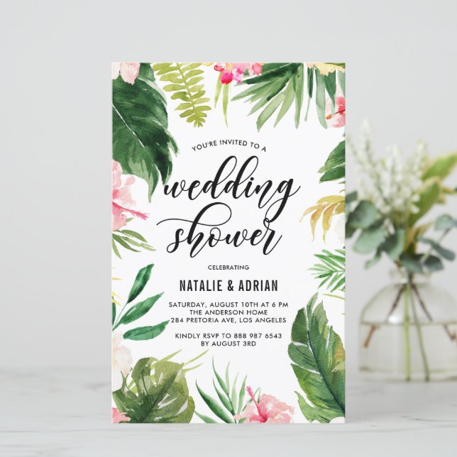 Watercolor Tropical Frame Wedding Shower Invite (Standing Front)