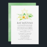 Watercolor Tropical Frangipani Bat Mitzvah Invitation<br><div class="desc">Sage green,  yellow and white botanical tropical frangipanis bat mitzvah invitation cards designed to be quickly and easily customised to your event specifics.</div>