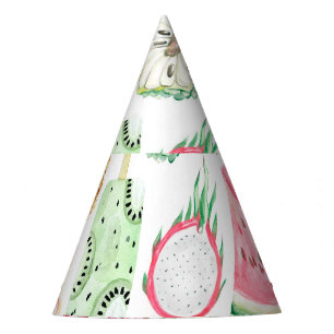 Watercolor tropical fruits, ice cream pattern. party hat