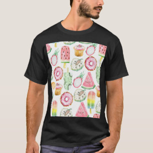 Watercolor tropical fruits, ice cream pattern. T-Shirt