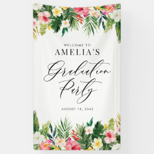 Watercolor Tropical Garlands Graduation Party Banner