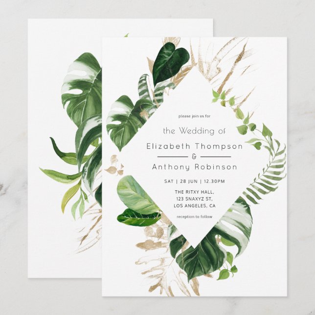 Watercolor Tropical Geometric Beach Wedding Invitation (Front/Back)