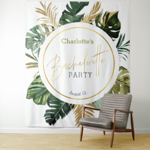 Watercolor Tropical Gold Bachelorette backdrop Tapestry
