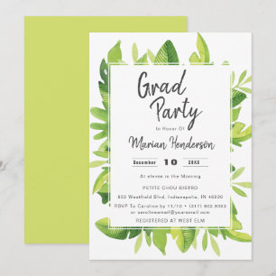 Watercolor Tropical Graduation Party Invitation