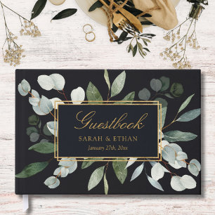 Watercolor Tropical Green Eucalyptus Leaves Guest Book