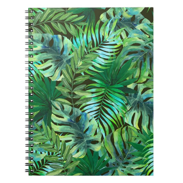 Watercolor tropical green leaves notebook (Front)
