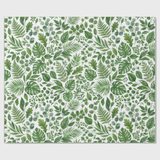 Watercolor Tropical Green Leaves Pattern Wrapping Paper