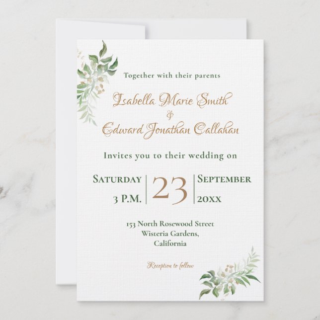 Watercolor Tropical Green Monstera Leaves Wedding Invitation (Front)