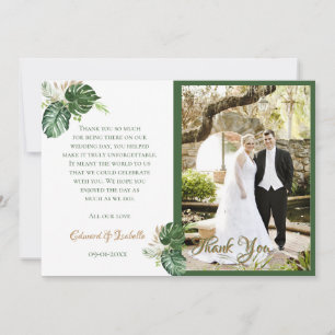 Watercolor Tropical Green Palm Leaves Photo Thank You Card